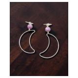 Handmade Jewelry – Local Minnesota Senior Artist – 100% Proceeds Support The Artist! Silver Tone Crescent Moon Dangle Earrings With Purple Beads