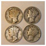 4 Mercury Dimes – 1926, 1935, 1936, 1937 – 90% Silver U.S. Coins Approximate total silver content: 0.2892 troy oz.