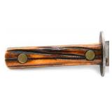 Vintage Fixed Blade Knife With Wood Handle & Leather Sheath