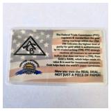 24K Gold American Certified Bullion Card – 1/4 Grain Pure Gold Collector Piece – Certified in USA