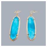 Handmade Jewelry – Local Minnesota Senior Artist – 100% Proceeds Support The Artist! Gold Tone Turquoise Blue Oval Dangle Earrings – Hook Back Costume Jewelry
