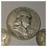 90% Silver U.S. Coin Lot – 1952 Franklin Half Dollar & 2 Mercury Dimes about 0.506 troy oz actual silver weight.