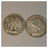 2 Walking Liberty Half Dollars – 1941 & 1942 – 90% Silver Coin Lot. About 0.723 troy oz actual silver weight.