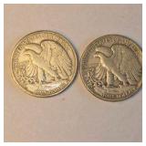 2 Walking Liberty Half Dollars – 1942 & 1943 – 90% Silver Coin Lot. About 0.723 troy oz actual silver weight.