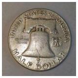 1951 Franklin Half Dollar – 90% Silver – Circulated U.S. Coin About 0.3617 troy oz actual silver weight.