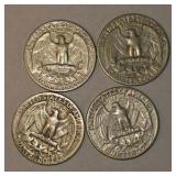 4 Silver Washington Quarters – 1954, 1957-D, 1958-D & 1959-D – 90% Silver U.S. Coins Above 0.7234 troy oz actual silver weight.