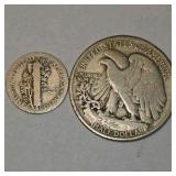 1920 Mercury Dime & 1945 Walking Liberty Half Dollar – 90% Silver U.S. Coin Lot About 0.434 troy oz actual silver weight.
