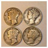 4 Mercury Dimes – 1926, 1935, 1936, 1937 – 90% Silver U.S. Coins Approximate total silver content: 0.2892 troy oz.