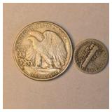 1943 Walking Liberty Half Dollar & 1923 Mercury Dime – 90% Silver U.S. Coins Approximate total silver content: 0.4340 troy oz.