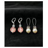 Handmade Jewelry – Local Minnesota Senior Artist – 100% Proceeds Support The Artist! 2 Pair Dangle Earrings Lot – Orange Swirl Bead & Faux Pearl Style Earrings