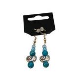 Handmade Jewelry – Local Minnesota Senior Artist – 100% Proceeds Support The Artist! Blue Beaded Dangle Earrings With Silver Tone Shell Accent