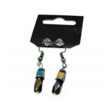 Handmade Jewelry – Local Minnesota Senior Artist – 100% Proceeds Support The Artist! Iridescent Black & Rainbow Bead Dangle Earrings