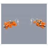 Handmade Jewelry – Local Minnesota Senior Artist – 100% Proceeds Support The Artist! Orange Cube Bead Cluster Dangle Earrings With Silver Tone Accents