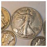 90% Silver U.S. Coin Lot – Walking Liberty Half, Washington Quarters & Mercury Dimes about 0.858 troy oz actual silver weight.
