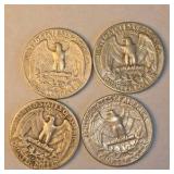 4 Silver Washington Quarters – 1954, 1957-D, 1958-D & 1959-D – 90% Silver U.S. Coins Above 0.7234 troy oz actual silver weight.