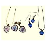Austrian Crystal Heart Jewelry Lot, Necklaces & Earrings