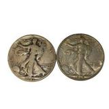 2 Walking Liberty Half Dollars – 1941 & 1942 – 90% Silver Coin Lot. About 0.723 troy oz actual silver weight.