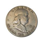 1951 Franklin Half Dollar – 90% Silver – Circulated U.S. Coin About 0.3617 troy oz actual silver weight.