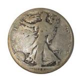1918 Walking Liberty Half Dollar – 90% Silver – Circulated U.S. Coin About 0.3617 troy oz actual silver weight.