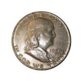 1960 Franklin Half Dollar – 90% Silver U.S. Coin About 0.3617 troy oz actual silver weight.