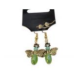 Handmade Jewelry – Local Minnesota Senior Artist – 100% Proceeds Support The Artist! Green Beaded Angel Dangle Earrings With Gold Tone Hooks