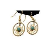 Handmade Jewelry – Local Minnesota Senior Artist – 100% Proceeds Support The Artist! Gold Tone Oval Dangle Earrings With Blue Bead Centers