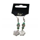 Handmade Jewelry – Local Minnesota Senior Artist – 100% Proceeds Support The Artist! Silver Tone Paw Print Dangle Earrings With Green Beads