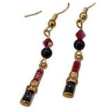 Handmade Jewelry – Local Minnesota Senior Artist – 100% Proceeds Support The Artist! Lipstick Charm Dangle Earrings With Red & Black Beads