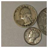 90% Silver U.S. Coin Lot – Walking Liberty Half, Washington Quarters & Mercury Dimes about 0.858 troy oz actual silver weight.