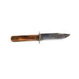 Vintage Fixed Blade Knife With Wood Handle & Leather Sheath