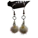 Handmade Jewelry – Local Minnesota Senior Artist – 100% Proceeds Support The Artist! Iridescent Pom Pom Dangle Earrings With Bead Accents