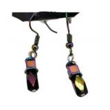 Handmade Jewelry – Local Minnesota Senior Artist – 100% Proceeds Support The Artist! Iridescent Black & Rainbow Bead Dangle Earrings