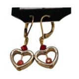 Handmade Jewelry – Local Minnesota Senior Artist – 100% Proceeds Support The Artist! Gold Tone Heart Dangle Earrings With Red & Coral Tone Beads
