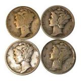 4 Mercury Dimes – 1926, 1935, 1936, 1937 – 90% Silver U.S. Coins Approximate total silver content: 0.2892 troy oz.