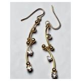 Premier Designs Dew Drops Gold-Tone Rhinestone Necklace & Dangle Earrings Set w/ Box