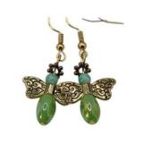 Handmade Jewelry – Local Minnesota Senior Artist – 100% Proceeds Support The Artist! Green Beaded Angel Dangle Earrings With Gold Tone Hooks