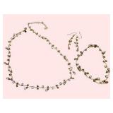 Premier Designs Dew Drops Gold-Tone Rhinestone Necklace & Dangle Earrings Set w/ Box