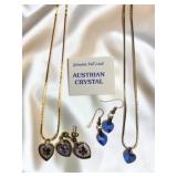 Austrian Crystal Heart Jewelry Lot, Necklaces & Earrings