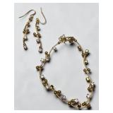 Premier Designs Dew Drops Gold-Tone Rhinestone Necklace & Dangle Earrings Set w/ Box