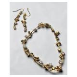 Premier Designs Dew Drops Gold-Tone Rhinestone Necklace & Dangle Earrings Set w/ Box