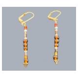 Handmade Jewelry – Local Minnesota Senior Artist – 100% Proceeds Support The Artist! 2 Pair Beaded Dangle Earrings – Orange Turquoise Tone Hoop & Drop Style