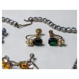 Vintage-Style Rhinestone Necklace & Screw Back Earring Jewelry Lot w/ Lotus Lady Box