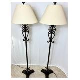 Pair of Rustic Metal Floor Lamps 17" Shade Diameter, 13"W Base and 62" H