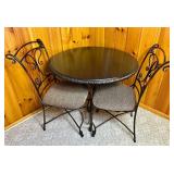 Tuscan Style Metal Base Round Dining Table with 2 Chairs Table: 38"D, 30"H, Chairs: 20"D x 17"W x 37"H - Seat Height 19"