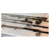 Fishing Rod & Reel Collection: Shimano MLZ10 Rod & Reel, Daiwa Rod & Reel, Garcia 3000 Reel with Ugly Stick Rod, Daiwa Millionaire Reel with Daiwa Rod, Zebco Rod and Reel,  Garcia Graphite Rod, 56" Ug