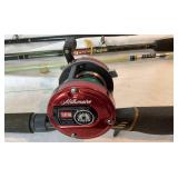 Fishing Rod & Reel Collection: Shimano MLZ10 Rod & Reel, Daiwa Rod & Reel, Garcia 3000 Reel with Ugly Stick Rod, Daiwa Millionaire Reel with Daiwa Rod, Zebco Rod and Reel,  Garcia Graphite Rod, 56" Ug