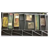 Fishing Collection - Plano Tackle Box with Rapala Lures, Spoons, 30+ Crappie Jigs, Assorted Hooks, 2 Plano StowAways, Sinkers, Vintage Mess Fish Keeper, and Other Treasures