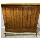 Solid Oak Bar and 3 Swivel Bar Stools - Bar 53.25"W x 19"D x 41"H Bar Stool:17"W x 19"D x 40"H - 27" Seat Height  - Note: Small tear in one bar stool, and patch on another bar stool