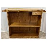 Solid Oak Bar and 3 Swivel Bar Stools - Bar 53.25"W x 19"D x 41"H Bar Stool:17"W x 19"D x 40"H - 27" Seat Height  - Note: Small tear in one bar stool, and patch on another bar stool