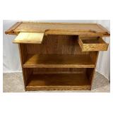 Solid Oak Bar and 3 Swivel Bar Stools - Bar 53.25"W x 19"D x 41"H Bar Stool:17"W x 19"D x 40"H - 27" Seat Height  - Note: Small tear in one bar stool, and patch on another bar stool